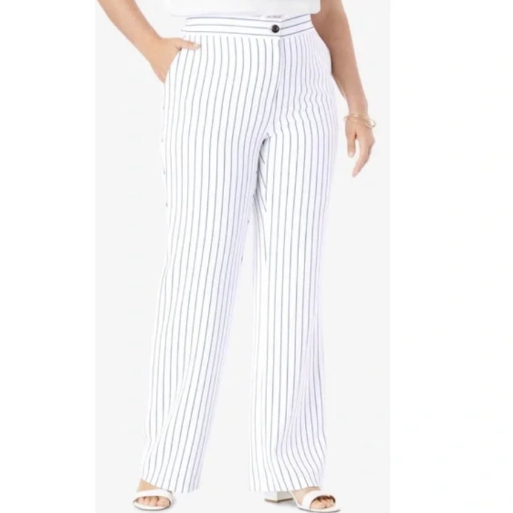 Jessica London Striped Bi-Stretch Pants 12W Tall - Picture 3 of 10